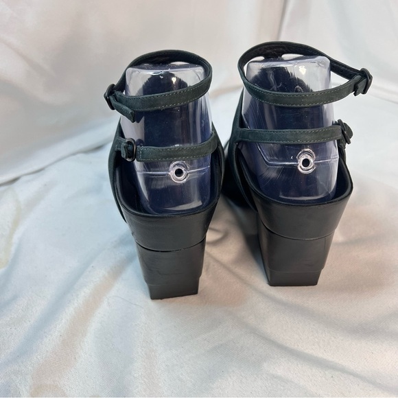 3-1 PHILLIP LIM Black Leather Grey Nubuck Open Toe Heels Size 5.5 - Picture 4 of 13